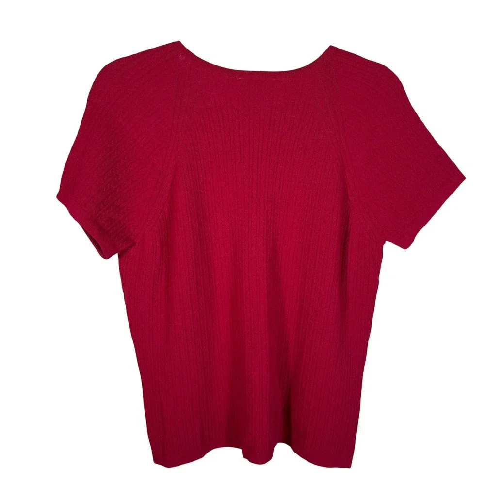 VTG Talbots Collection Red Micro Cable Knit Short Sleeve Sweater Italian Yarn XL - Picture 2 of 5